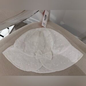 🦢 12~24 Mth White Eyelet Cotton Baby Sun Hat with Bow NWT